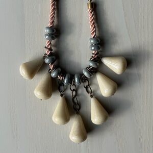 Anthropologie Cream and Silver Teardrop Necklace